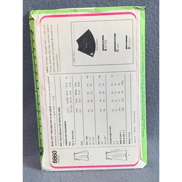 Vintage Simplicity 8860 Jiffy Skirt Sewing Pattern Size 14-16 - Picture 2 of 2